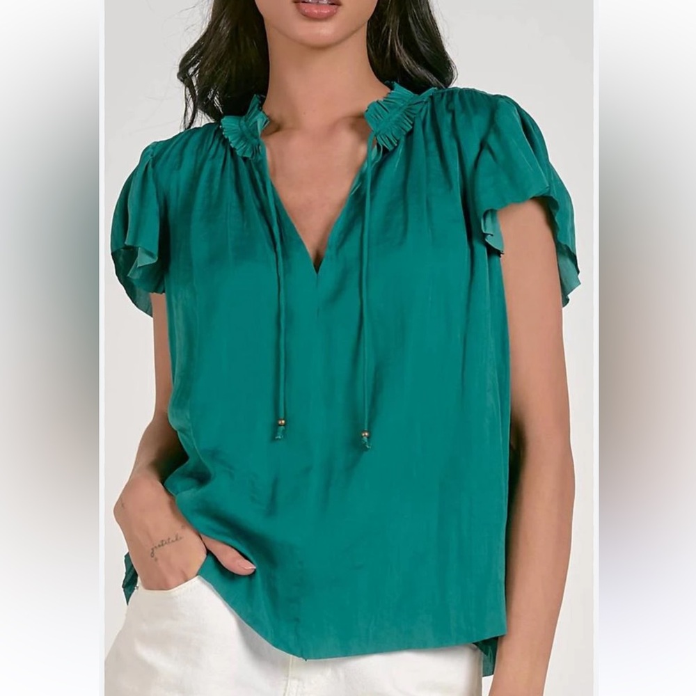Elan Women’s Ruffle Sleeve Top Teal size L
